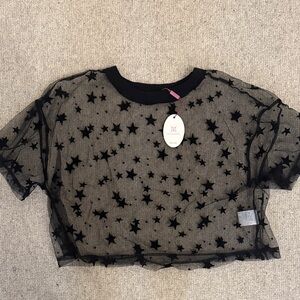 Black Star Mesh Sheer Cropped Top